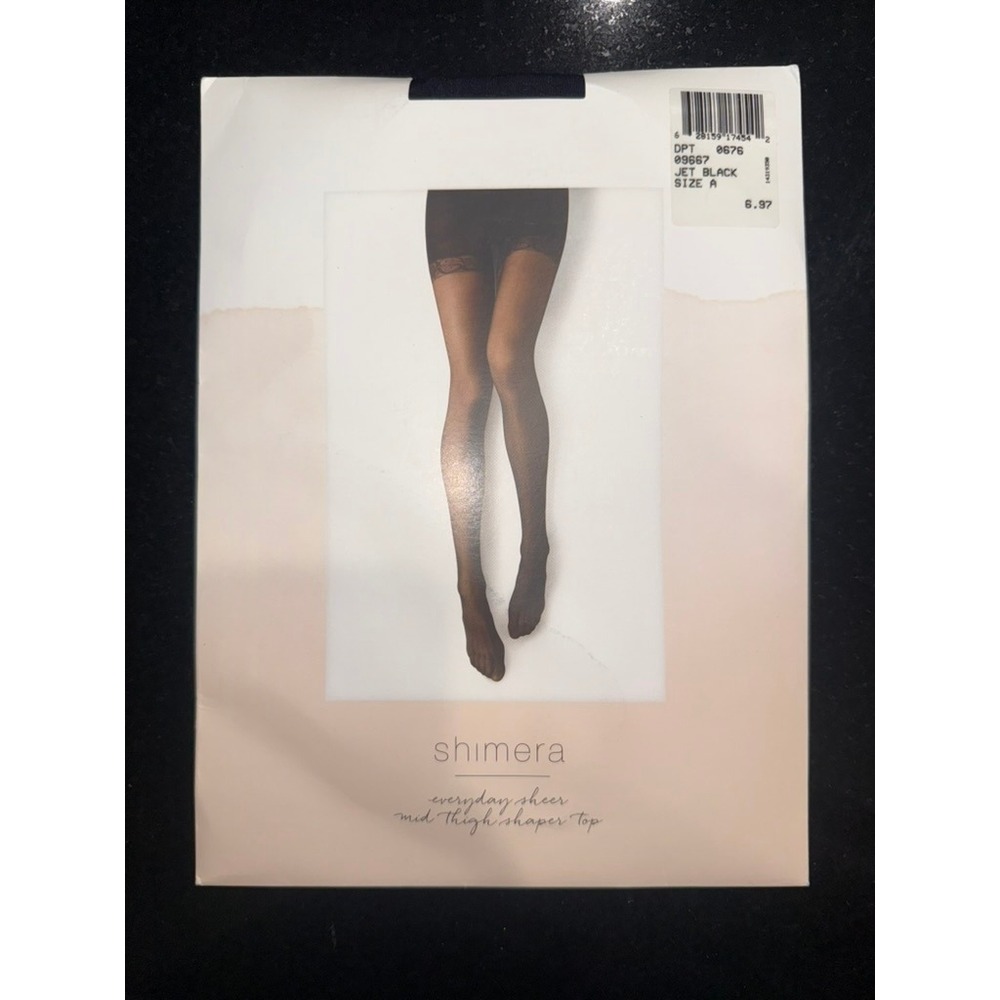 Shimera Everyday Sheer Pantyhose Mid Thigh Shaper Top Jet Black Size A NWT